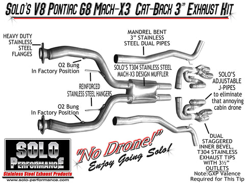 Solo Mach-X3 Cat-Back Exhaust kit 3” 08-09 V8 G8